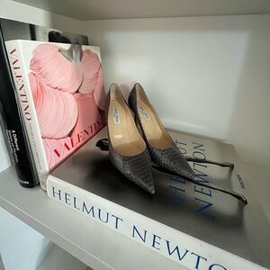 Jimmy Choo Black Croc-Embossed Heels